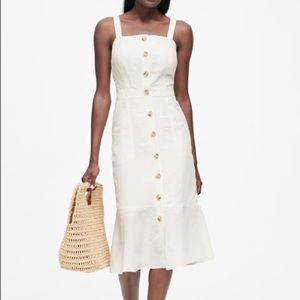Banana Republic NWT Petite White Linen button midi dress 00P